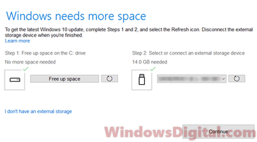 windows 10 update needs more space